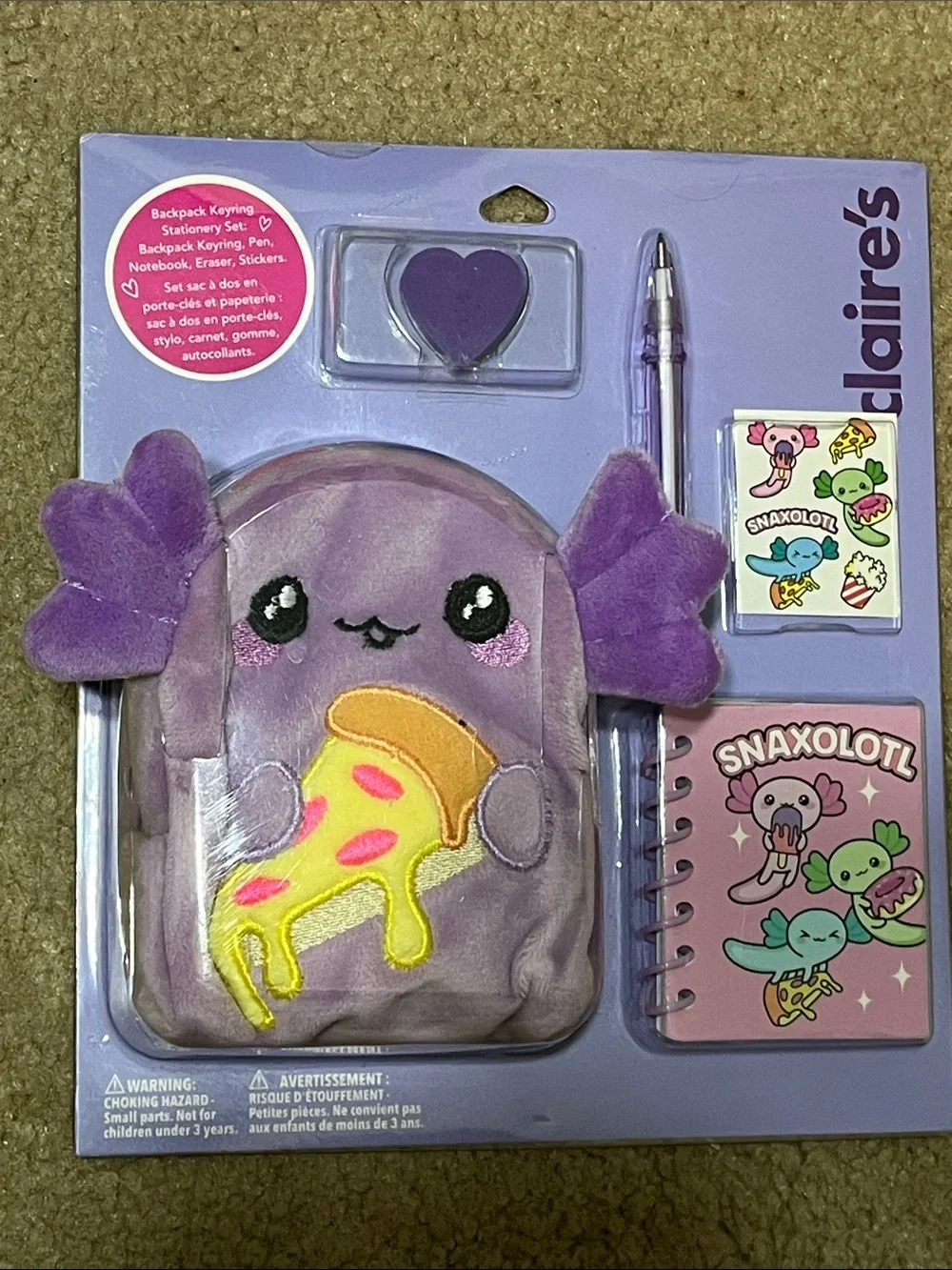 Claire’s Pizza Axolotl 4” Backpack Stationery Set | Plush Keychain NWT